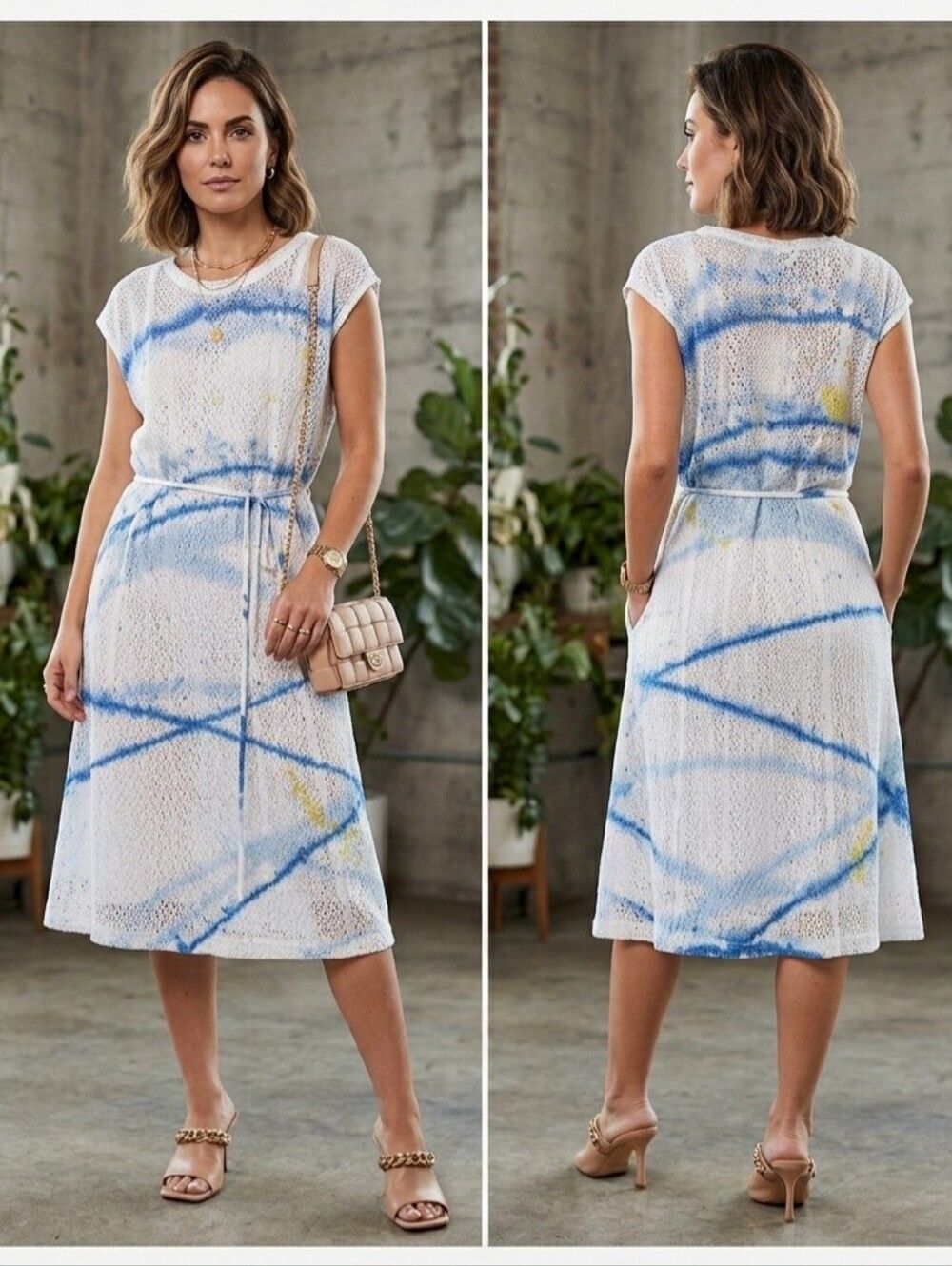 NEW Raquel Allegra Alice Eyelet Shift Dress in Blue Watercolor US Size Small 4/6